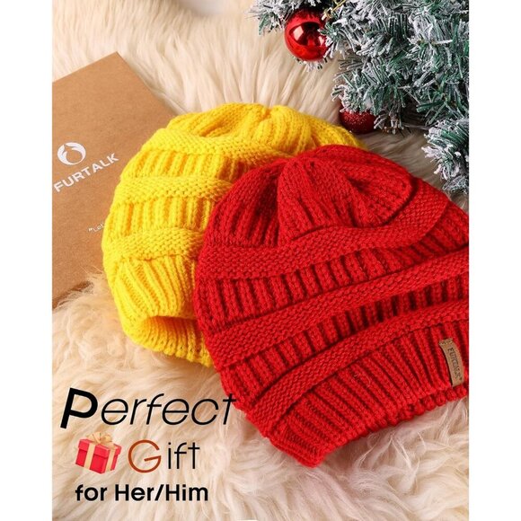 Women\'s Knitted Beanie Yellow Cozy Skull Ski Hats Cap Winter Warm Slouchy Design main image 4